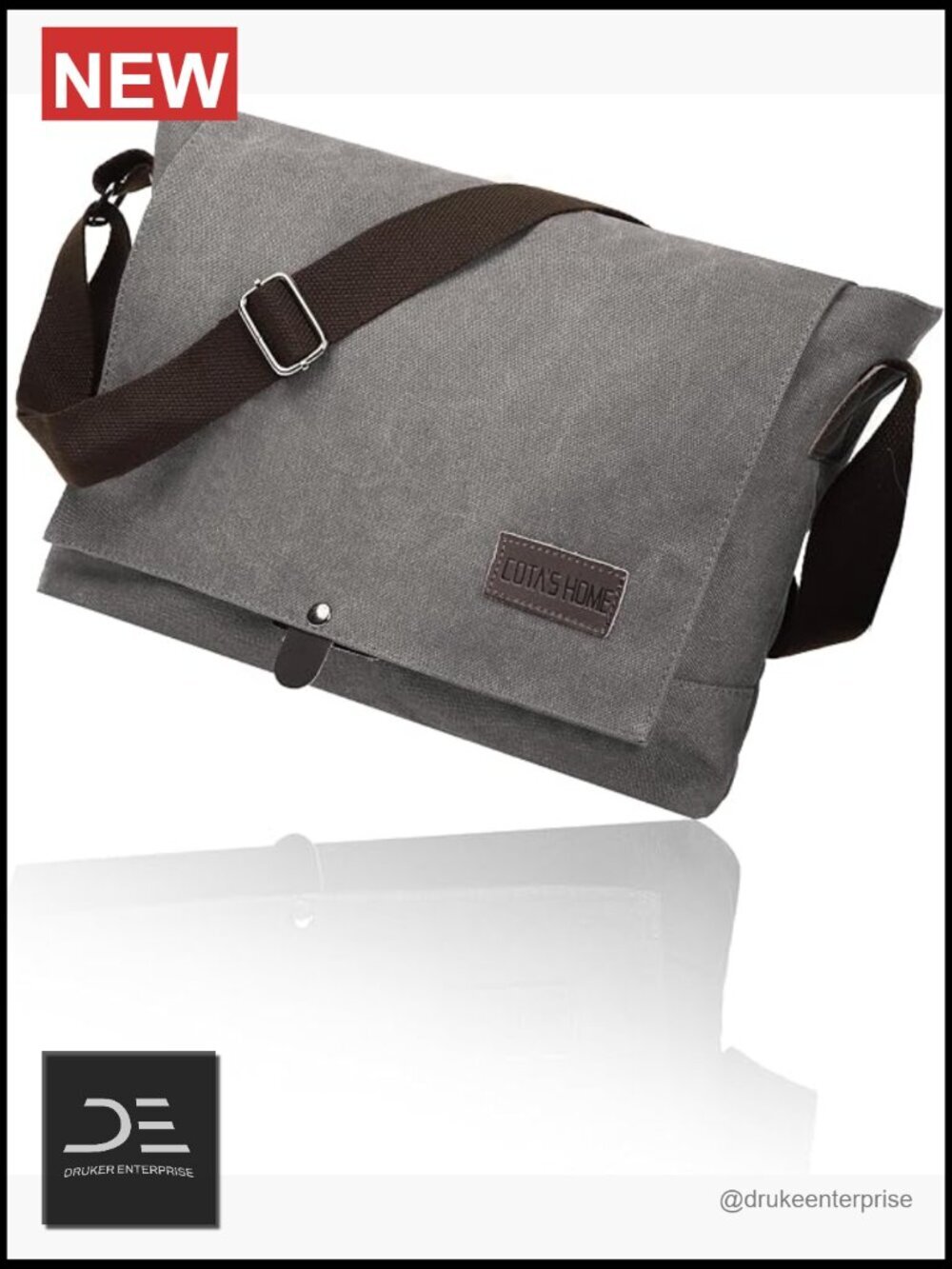 Canvas Messenger Bag with PU Leather Trim, Fits 14" Laptop for Work & Travel